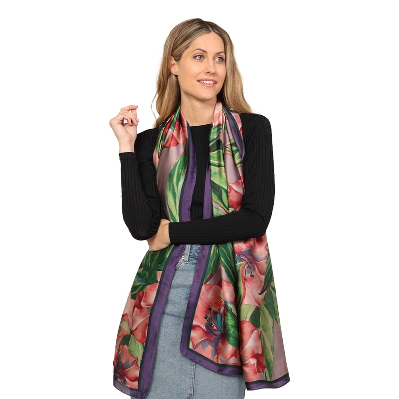 Image of Trillion London Spring Collection | Designer Silk Scarf For Women UK | Lightweight Neck Scarves | Shawl Wraps | Suitable for Daily Life | Smooth & Soft Finish | Gift for Women | Size-180cm x 90cm