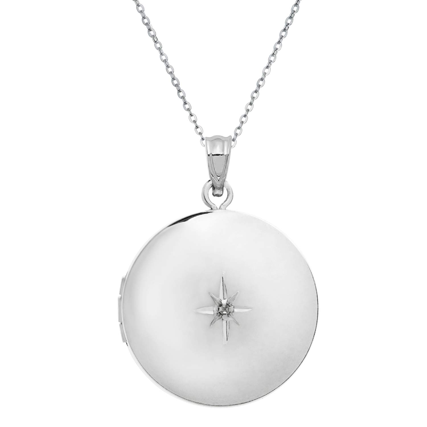 Qina C - Ciondolo in argento sterling rodiato con foto rotonde da 24 mm, per foto da 45,5 cm e Argento, colore: Solo medaglione., cod. PN0081-20MX1