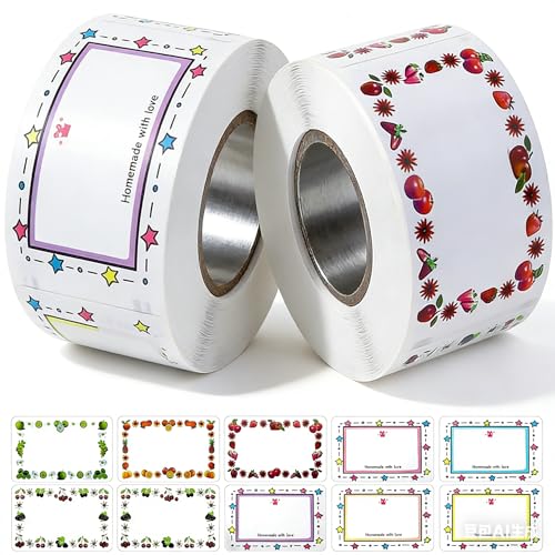 1000 Stück Marmeladen Etiketten Selbstklebend 50 x 30mm Etiketten zum Beschriften Beschriftungsetiketten Zwei verschiedene Muster für Gläser Marmelade Flaschen Tüten