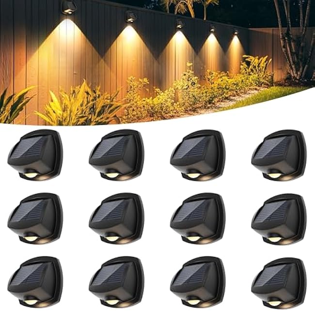 SOLPEX Solar Lights Outdoor Waterproof IP65, Solar Stair Lights Outdoor for Fence, Deck, Step, Dual Color LED 3 Lighting Modes House Wall Light for Porch, Backyard, Fence, Garden Decor-12 Pack