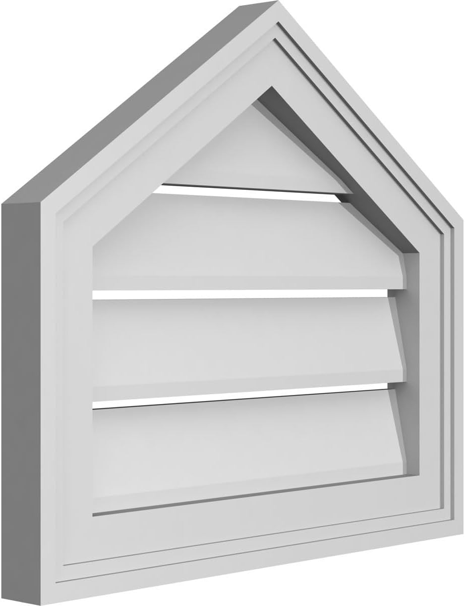 GVSPE18X1602SF-08 Peaked Top Brickmould Frame, Primed Tan Signature Series Surface Mount Gable Vents, 18-in. W x 16-in. H, Unfinished