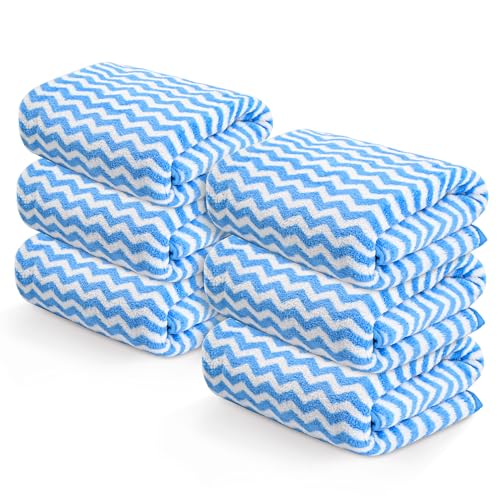 Image of Kuber Industries 6 Pcs Microfiber 19x38 Inch Soft Face Towels for Women and Men | 280 GSM Quick Dry & Absorbent Hanging Hand Towels for Wash Basin Bathroom, Kitchen and Home | Zig Zag - Blue