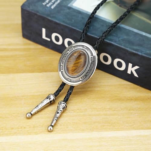 Image of Vintage Western Cowboy Rodeo Black Agate Bolo Tie for Men Women