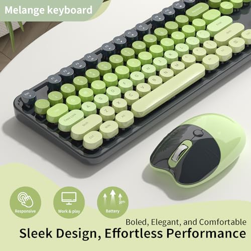 Image of Wireless Keyboard and Mouse, MOFII 104 Round Keycaps Retro Typewriter with OTG & Brush, Full-Size Ergonomic, Ideal for Windows PC, Home, Office and College Gray Green
