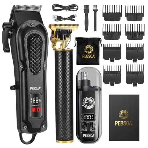 pebsoa® Professional Men's Hair Trimmer Set, Cordless Hair Clippers for Men, Includes a T-Shaped...
