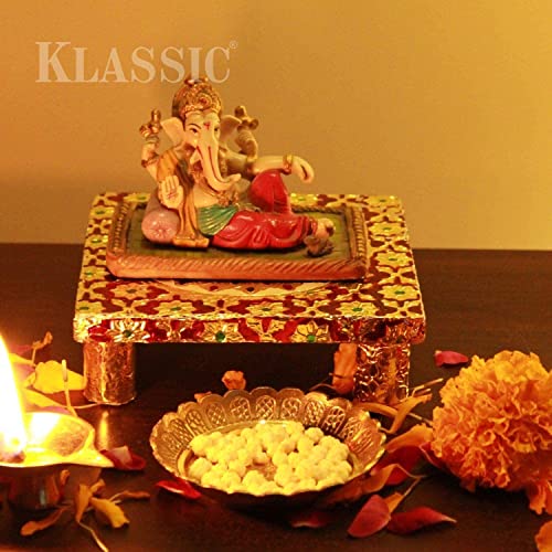 Image of Klassic Small Brass Puja Thali /Bhog Thali for Mandir with Flower Engraved Design for Home & Temple Decoration & Gifting (Gold, 4 Inch, Pack of 4)