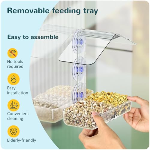 MrCrafts Window Bird Feeder with Strong Suction Cups, Clear Window Bird feeders for Viewing, Window Bird House, Bird Feeders for Outdoors Outside, Fits for Cardinals, Finches, Chickadees, Unique Gift - Image 4