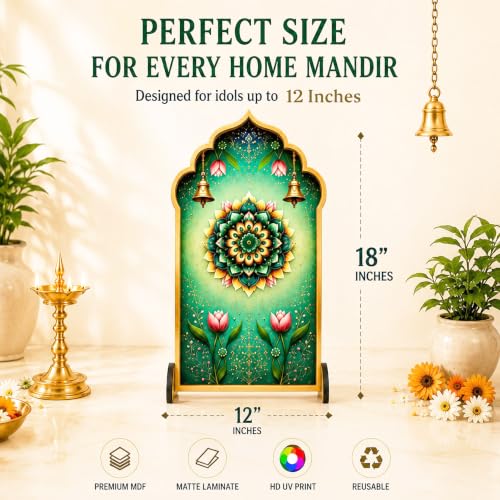 Image of Ganpati Decoration Setup for Home, Premium MDF Ganesh Chaturthi Backdrop Stand, 1 Panel Traditional Mandap Decor for Pooja, Aarti, Festival & Housewarming, Suitable for up to 12 Inches Ganpati.
