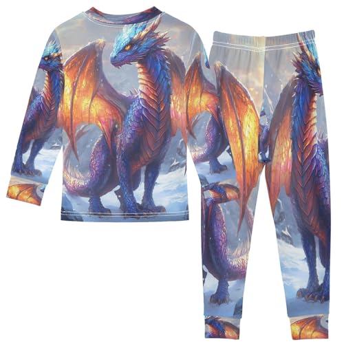 Pajama Sets Long Sleeve Dragon Standing in A Snowy Landscap Soft Comfy Sleepwear 2 Piece PJS 3-8T3