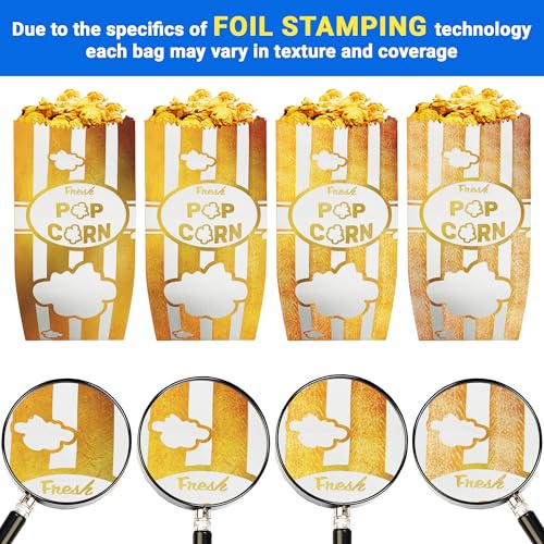 Image of CUSINIUM 1oz Metallic Gold Paper Popcorn Bags (100-pack) - Carnival Theme - Customizable