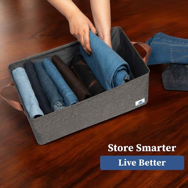 Image of HomeStrap Set of 4 Multipurpose Foldable Storage Basket with Iron Stand |Durable Fabric Cube Organizers for Toys, Clothes, Laundry, Books & Cupboard Storage - Large Storage Box with Handles