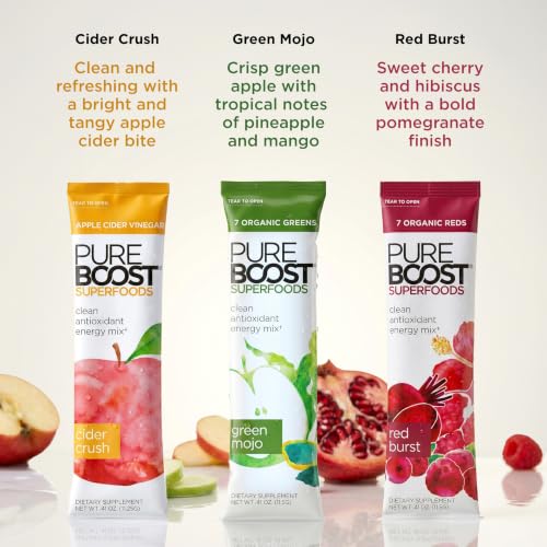 Image of Pureboost Sugar Free Clean Energy & Immune Support Drink Mix Variety Pack, Combo Pack 10 Count, Refreshing Energy Booster with B12 Vitamins, Electrolytes, Antioxidants, Superfoods and No Sucralose