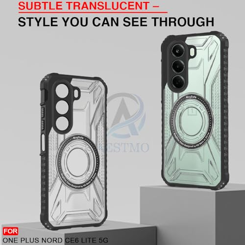 Image of AESTMO Hybrid Shockproof Back Cover Case for OnePlus Nord CE 6 Lite 5G Compatible with MagSafe | Hard Back Case Cover for OnePlus Nord CE 6 Lite 5G (PC & TPU, Translucent Back, Black Sides)