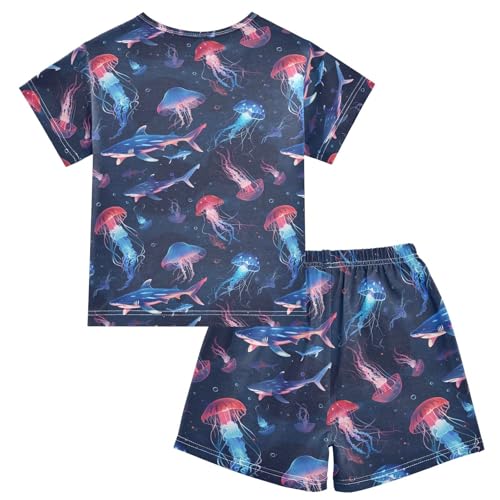 ALAZA Jellyfish Sharks Pajama Set Short Sleeve Sleepwear Soft Lounge Nightwear2
