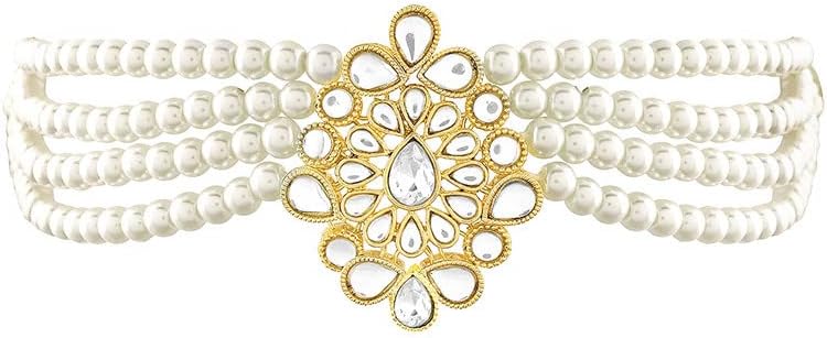 Aheli Kundan Studded Choker Necklace & Dangle Earrings Ethnic Fashion Bharatanatyam jewellery set Gift for Women - Image 4