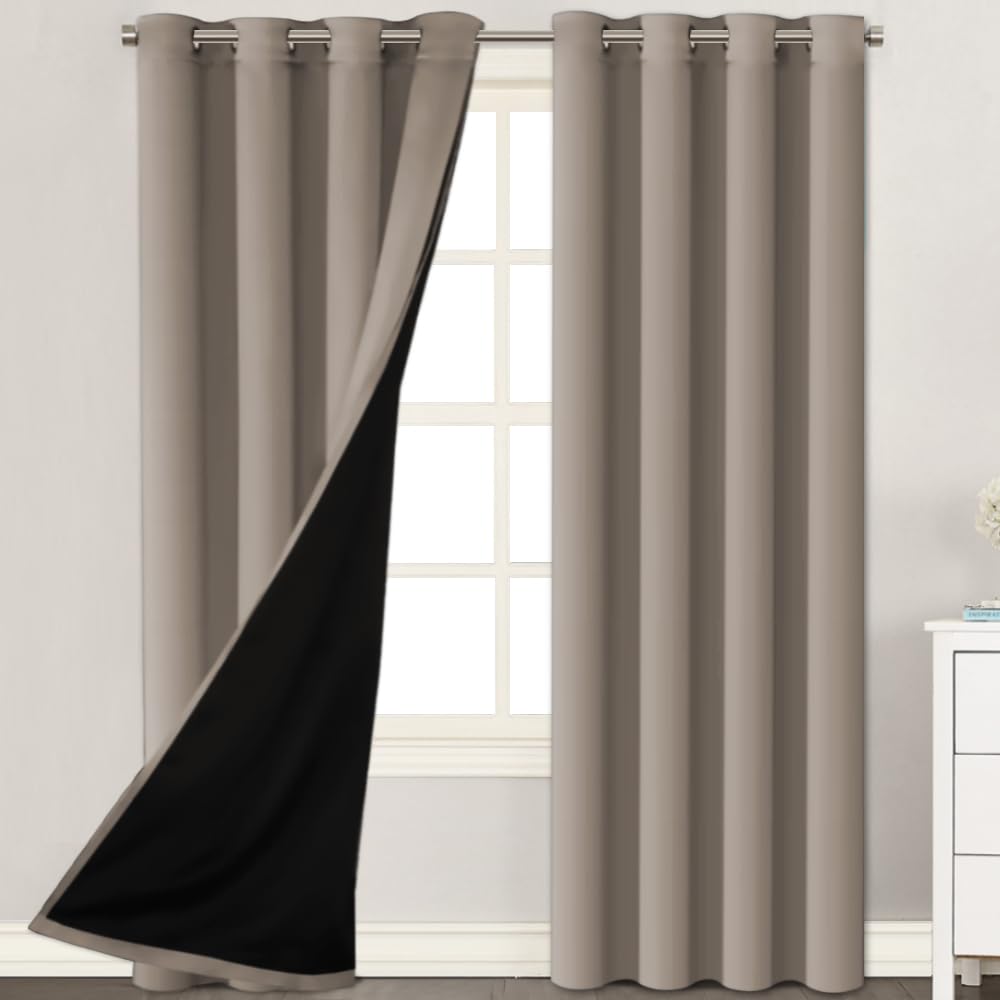 H.VERSAILTEX 100% Blackout Window Curtain Panels, Cold and Full Light Blocking Drapes with Black Liner for Nursery, 84 inches Drop Thermal Insulated