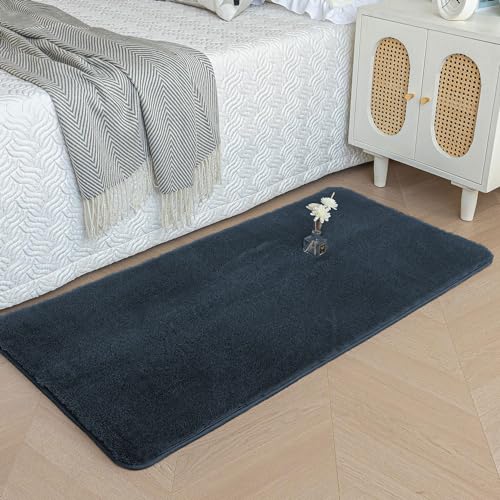 Image of Luxe Home Rabbit Fur Soild Bath Mat Super Soft, Anti-Slip, Washable, Rectangle, for Bathroom Door Mate, Bedroom Door Mats (Anthra, 60x90 cm)