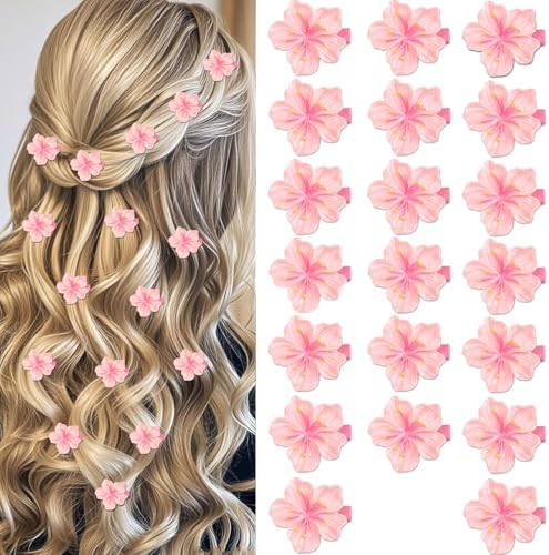 YISSION 20Pcs Mini Flower Hair Clips - Cute Rhinestone Hair Pins, Small Decorative White Flower Barrettes, Wedding And Bridal Hair Accessories For Girls And Women