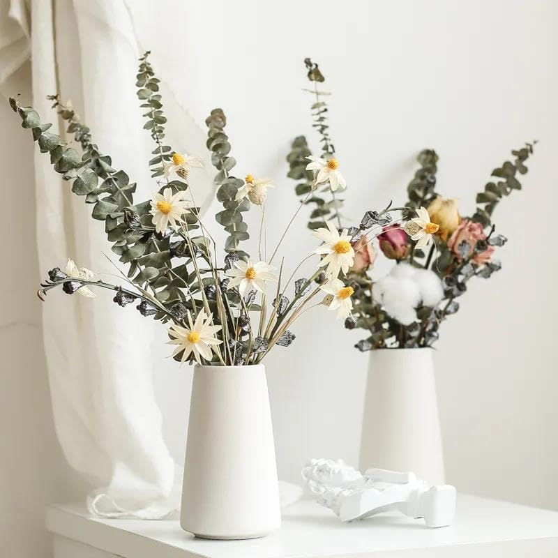 Vzmiza Luxury Ceramic Vase for Pampas Grass | Flower Vase for Home Decor | Vases for Flowers for Farmhouse, Desk Decor, Modern Aesthetic Room Decor, White Vase - Vase for Flowers, Patented Design