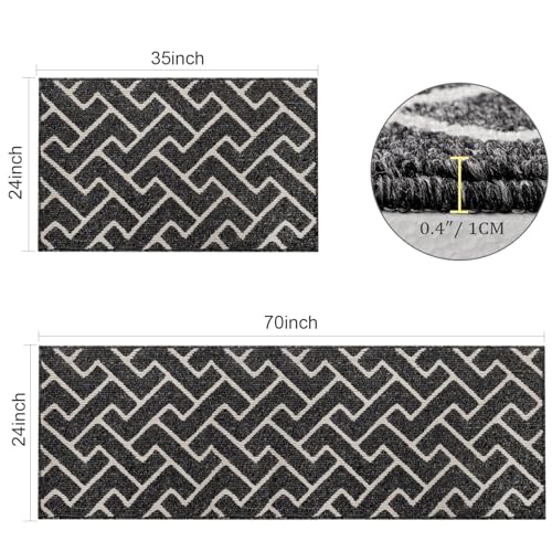 Image of hicorfe Indoor Door Mat,Set of 2 Non Slip Welcome Mats for Floor,Comfort Washabe Carpet for Hallways Entryway Laundry Room(24 inchx35 inch+24 inchx71 inch,Dark Grey)