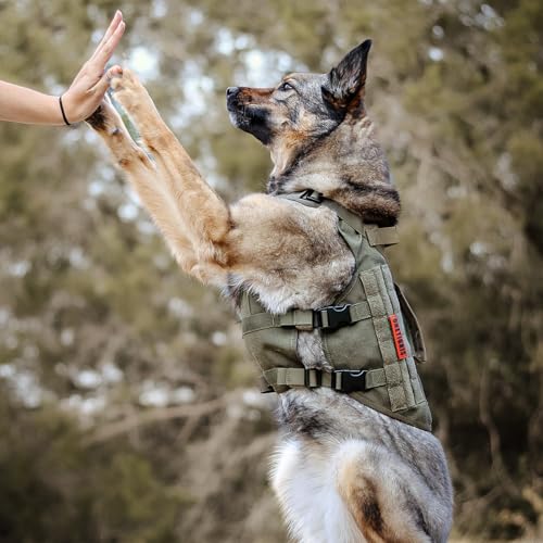 OneTigris Hundegeschirr Mittelgroße Hunde, AIRE MESH Taktisches Anti Zug Geschirr mit 2 Griff Verstellbar Brustgeschirr No Pull Dog Harness Atmungsaktiv Grün M