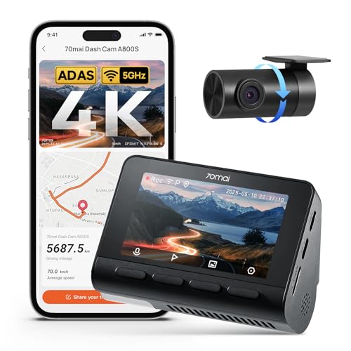 70mai 4K Dash Cam Front and Rear with STARVIS, Built in 5GHz WiFi & GPS Car Camera, Super Night Vision, ADAS, 3'' IPS Screen, 24H Parking Mode, Time-Lapse, Loop Recording, Support 256GB Max