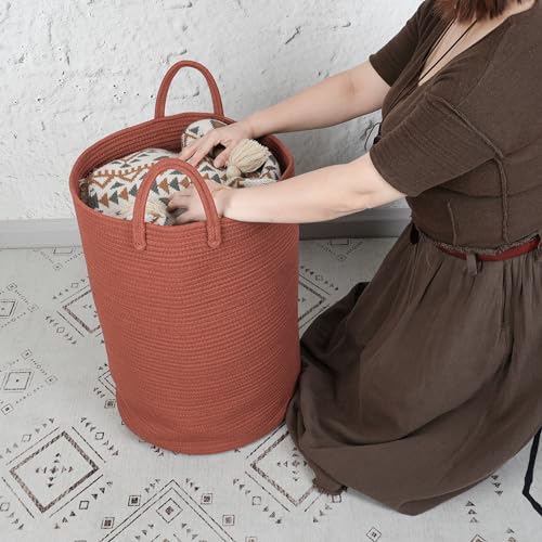 Cotton-Rope-Laundry-Basket-Hamper-for-Clothes-Woven-Storage-Basket-for-Living-Room-Bedroom-Boho-Tall-Rope-Baskets-for-Blanket-Toys-Pillow-Towels-Baby-Nursery-Hamper-Bin-Large-rustic