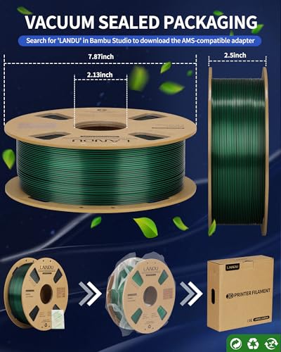 Image of LANDU Silk Dual Color PLA Filament 1.75mm 1KG, 3D Printer Filament Dimensional Accuracy + /- 0.02mm, Coextrusion Filament PLA Shiny Filament Fits for Most FFF 3D Printers,1KG Spool,Black Green