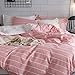 Produktbild Luofanfei Rosa Bettwäsche King Size 220 x 240 cm 3 Teilig Streifen Geometrisch Bettbezug Koralle Weiß Gestreift Microfaser Pastel Design