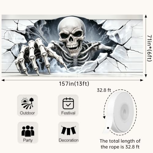Halloween Garage Door Cover, 6×13 FT Skeleton Halloween Decoration Outdoor - image 6
