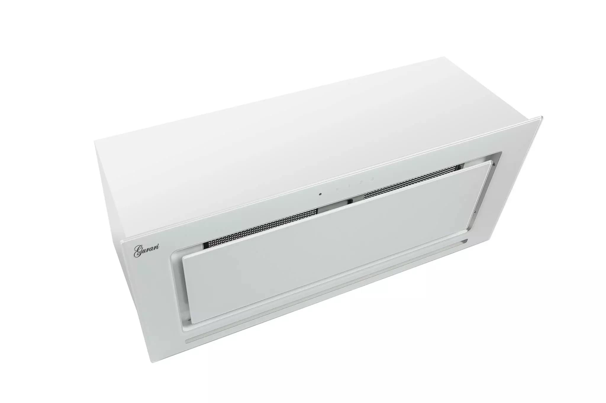 GURARI Campana Extractora 217 WH 90 Pr - Empotrada 90 cm, Blanco, Cristal, 1000 m³/h, Tiras LED, Mando a Distancia