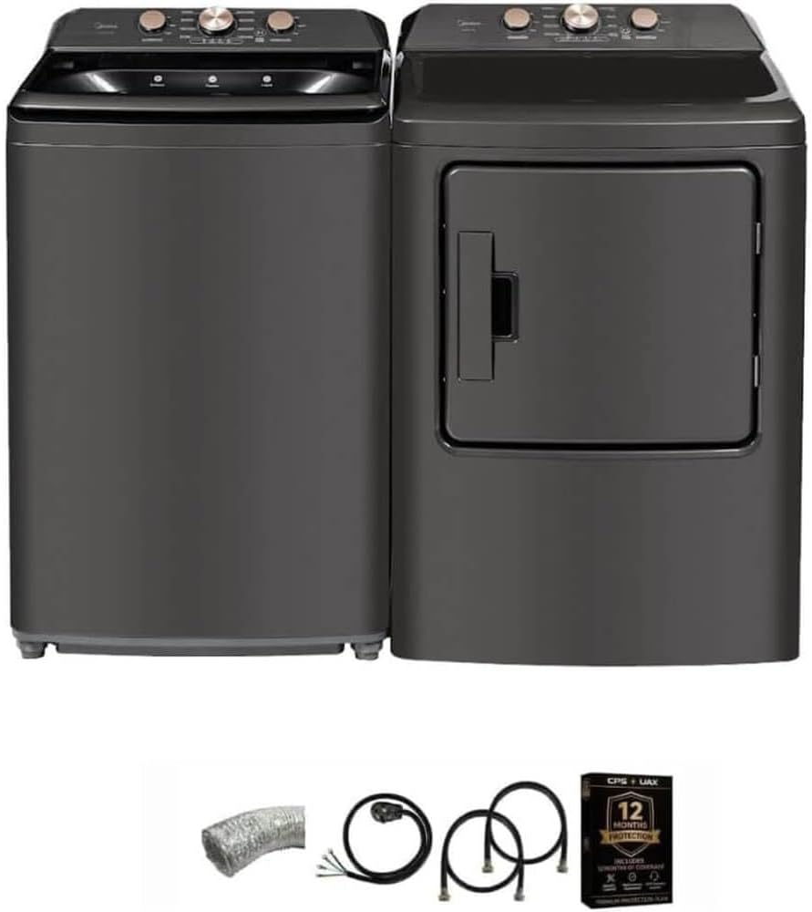 Midea MLTW41A1BGK1 Top Load Washer and Electric Dryer Laundry Pair Bundle 4.1 Cu Ft Washer 7 Cu Ft Dryer with Vent Pow
