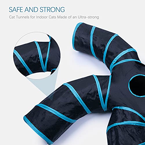 Image of EGETOTA Cat Tunnel for Indoor Cats Large, with Play Ball S-Shape 5 Way Collapsible Interactive Peek Hole Pet Tube Toys, Puppy, Kitty, Kitten, Rabbit (Blue & Black)