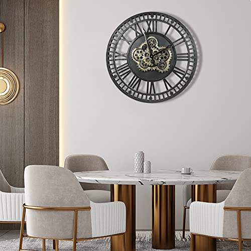 Dorboker 24" Large Real Moving Gears Wall Clock Oversized Vintage Industrial Steampunk Decorative Rustic Retro Metal Clocks For Living Room Farmhouse Office Bar Studio (Black Sweep Silver) #TOP4