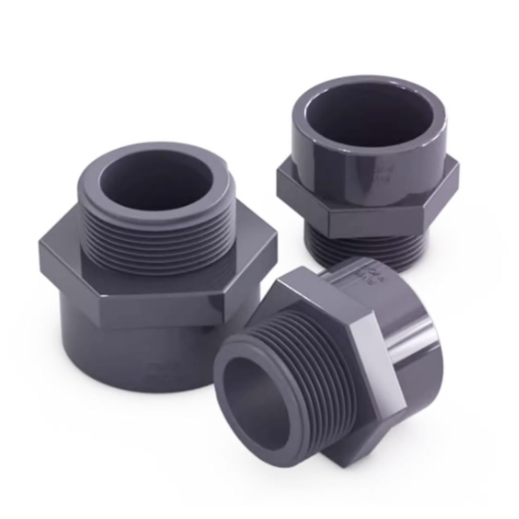 2 Pcs Dark Gray UPVC External Thread Adapter, Schedule 40 PVC Pipe Fittings ID 20MM 25 32 40 50MM(20mm)