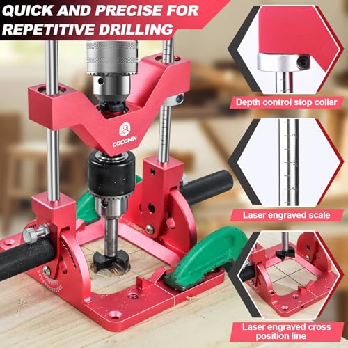 Portable Drill Guide for Straight Holes, Drill Press Adapter for Hand Drill, 0° to 60° Angle Drilling Guide, Precision Adjustable Drill Jig Attachment with 1/2\" Chuck