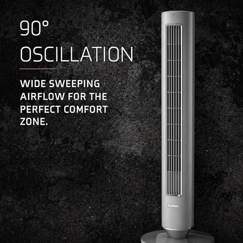 Image of Lasko Pinnacle 40 inch DC Tower Fan for Bedroom, Living Room, Home Office - 32 ft /s Airflow, 50 ft Distance, 90 Oscillation - AirSense, 12 Speeds, Night Light - Quiet 24 dBA - Remote, Gray