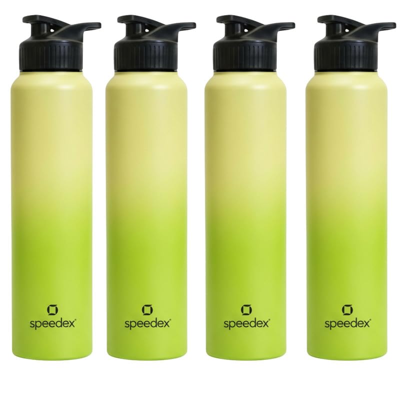Image of Speedex Stainless Steel Metal Water Bottle 1 Ltr 1000 ml, BIS Approved, Leak Proof Sipper Cap Bottle for Office, School, Gym, Travel, Daily Use for Men, Women, Kids, Adults, Lime Green, Set of 4
