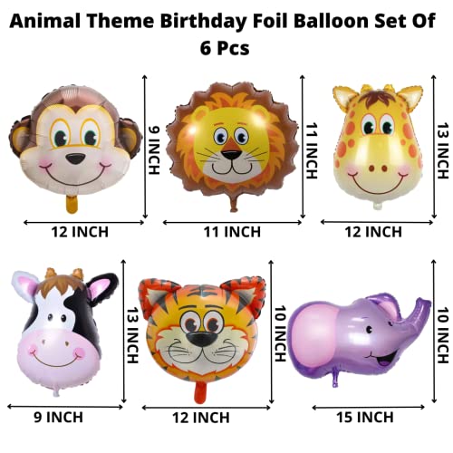 Image of Party Decorz Jungle /Safari /Zoo Animal Theme Foil Balloon Set Of 6 Pcs (6pcs Animal Face Small Foil Balloon) For Kids Safari /Zoo /Jungle Animal Theme Birthday Party Decoration