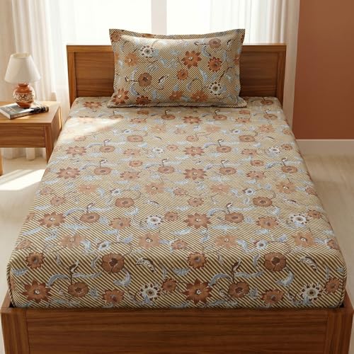 Image of Mafatlal 125 GSM Merino Single Size Bedsheet with Pillow Cover | 90 x 60 Inches | Soft, Breathable & Lightweight | Brown