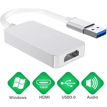 USB to HDMI, USB to HDMI Adapter, HD 1080P Video Graphics Cable Converter for HDTV TV Audio Video Adapter for Windows 7/8/10 PC (Not Support Mac) (Silver)