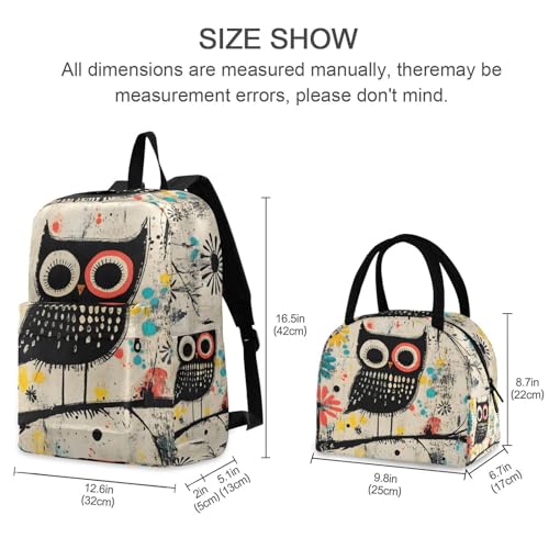 Doodle Owl Print Backpack Set with Lunch Bag, Large Capacity Travel Backpacks and Lunch Box Insulated for Commute Hiking Picnic2