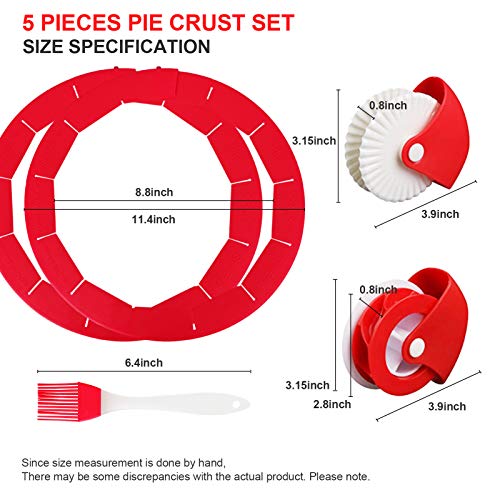 Kincown [NEW UPGRAD] 2 Adjustable Pie Crust Protector Shield+2 Pastry Wheel Decorator and Cutter+1 Baking Brush,Lattice Pizza Pastry Pie Crust Cutter,Pastry Cutter Wheel for Baking Beautiful Pie Crust - Thumbnail 2
