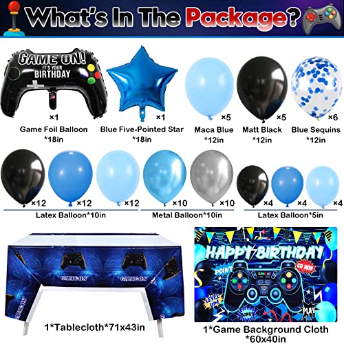 Winrayk 91Pcs Video Game Birthday Party Decorations For Boys Kids Blue Game Balloon Garland Arch Kit With Birthday Backdrop Game On Tablecloth Star Gamepad Foil Balloon Gamer Party Supplies Decor #TOP1