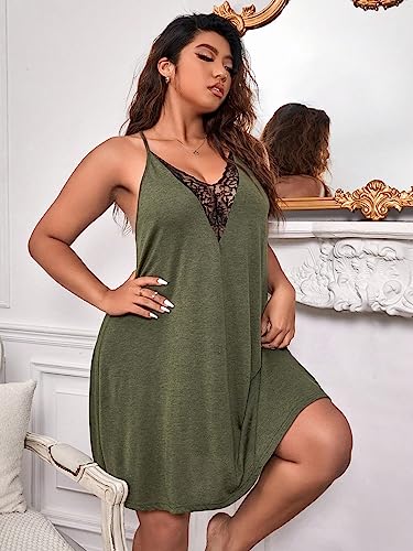 COZYEASE Women's Plus Size Lace V Neck Cami Nightdress Spaghetti Strap Teddy Slip Dress Backless Chemise Nightgowns4