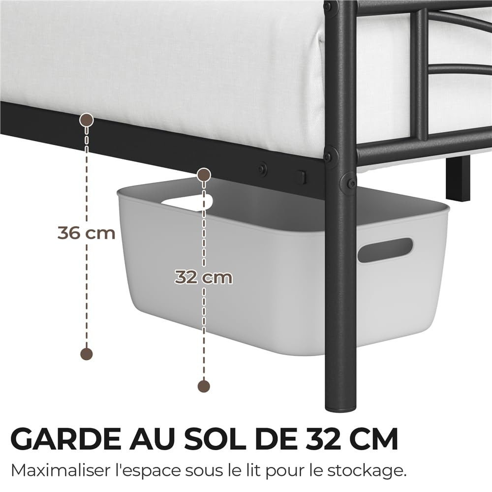 Yaheetech Lit Simple Cadre de lit 90 x 190 cm en Métal Assemblage Simple pour Petits Espaces Adultes Noir