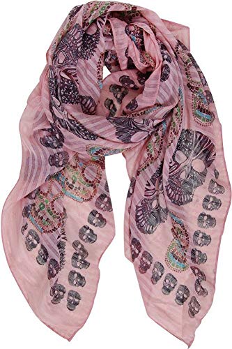 Générique Foulard, écharpe imprimé tête de mort, 180 x 90 cm, fond rose.