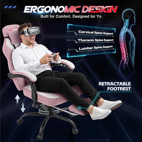 Image of DL-win Video Gaming Chair for Adults, Computer Chair with Footrest and Ergonomic High Back, Big and Tall Gamer Chair with Massage Lumbar Support (Blush)