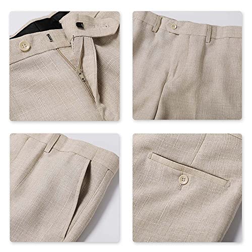 YOUTHUP Costume Homme 3 Pcs en Lin Coupe Slim Business d'affaires Mariage Formel Peak Lapel Blazer Gilet et Pantalons, Beige, XS - Image 8