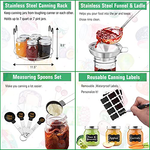 Canning Supplies Starter Kit, Stainless Steel Canning Set Tools: Rack, Ladle, Measuring Spoons, Funnel, Tongs, Jar Lifter, Lid Lifter & Accessories for Canner/Pot, Beginner, Home Canning Kit - Black by LEONICE - Image 6